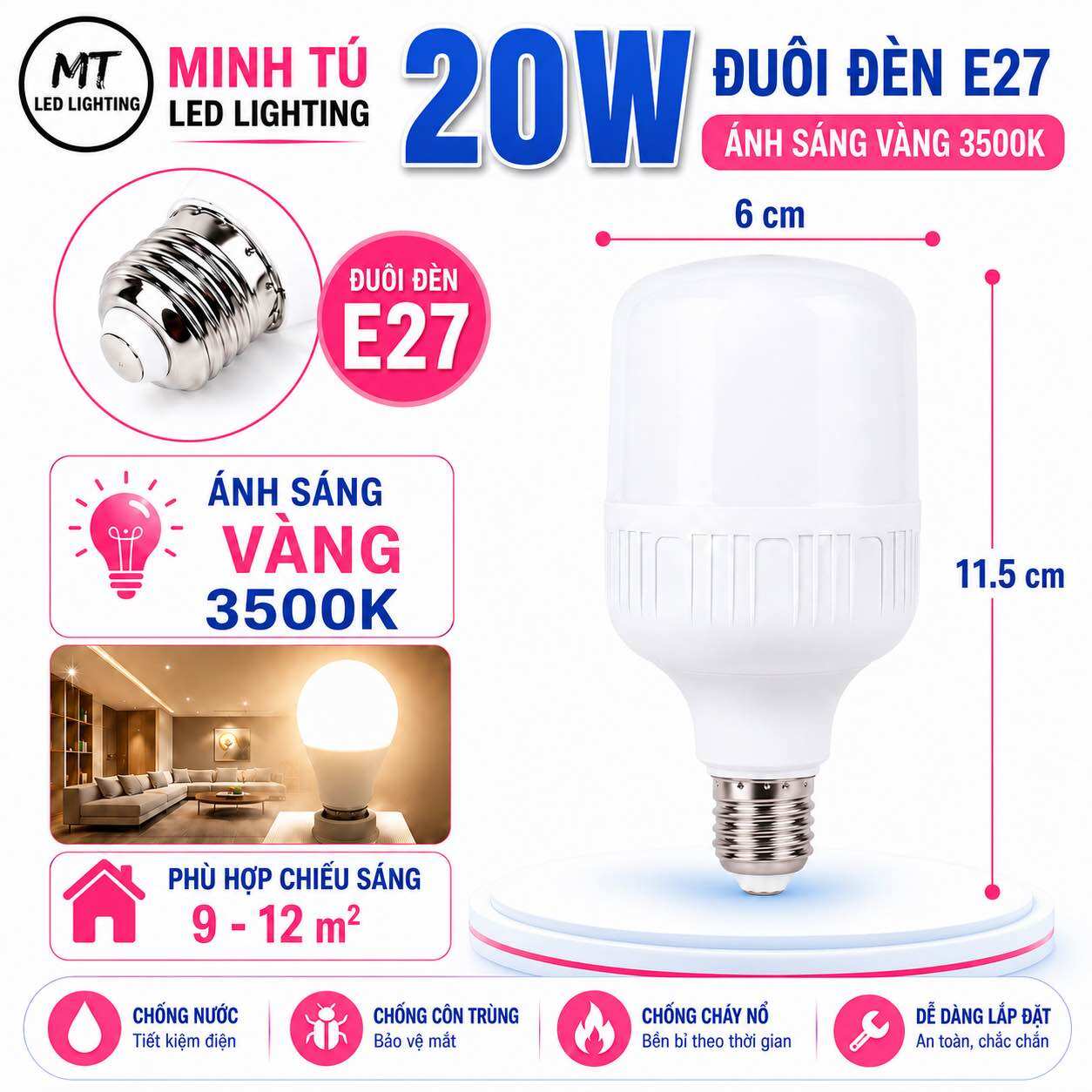 Bóng Đèn LED Búp Trụ 20W Đui E27 Siêu Sáng - Ánh Sáng Trắng 6000K / Vàng 3500K - Tiết Kiệm Điện Cho Gia Đình Cửa Hàng