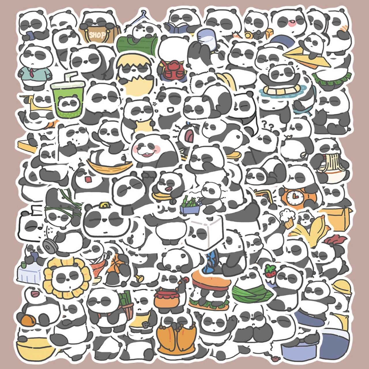Set 90 miếng sticker hình dán chống nước gấu trúc panda