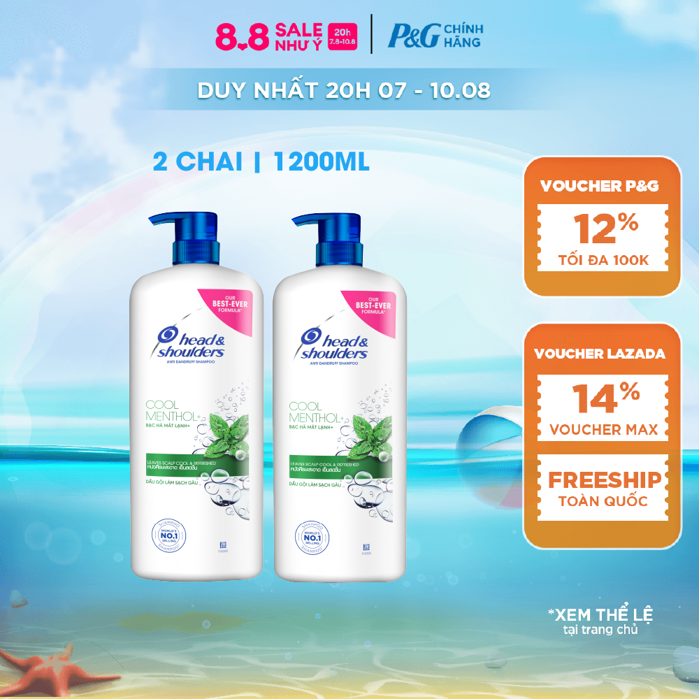 [Xu 17%] Combo 2 Dầu Gội HEAD & SHOULDERS Sạch Gàu Bạc Hà Mát Lạnh/ Giảm Ngứa Da Đầu Chai 1200ML