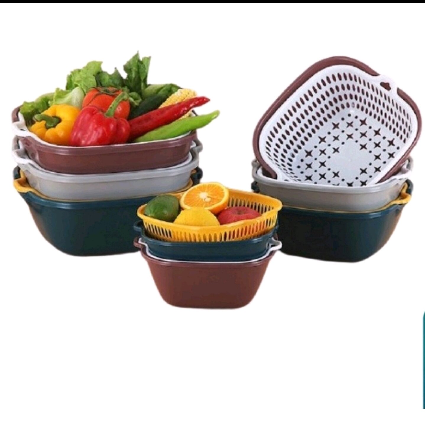 Combo 6 món rổ nhựa ráo nước kèm chậu.
