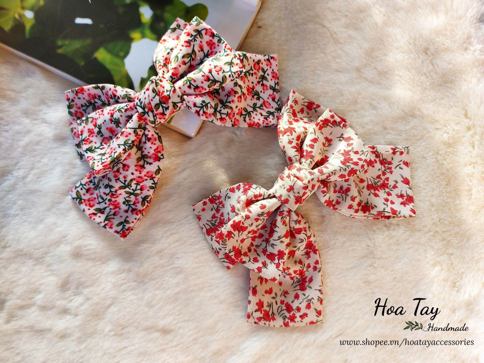 Kẹp tóc nơ voan lụa hoa nhí vintage HoaTay