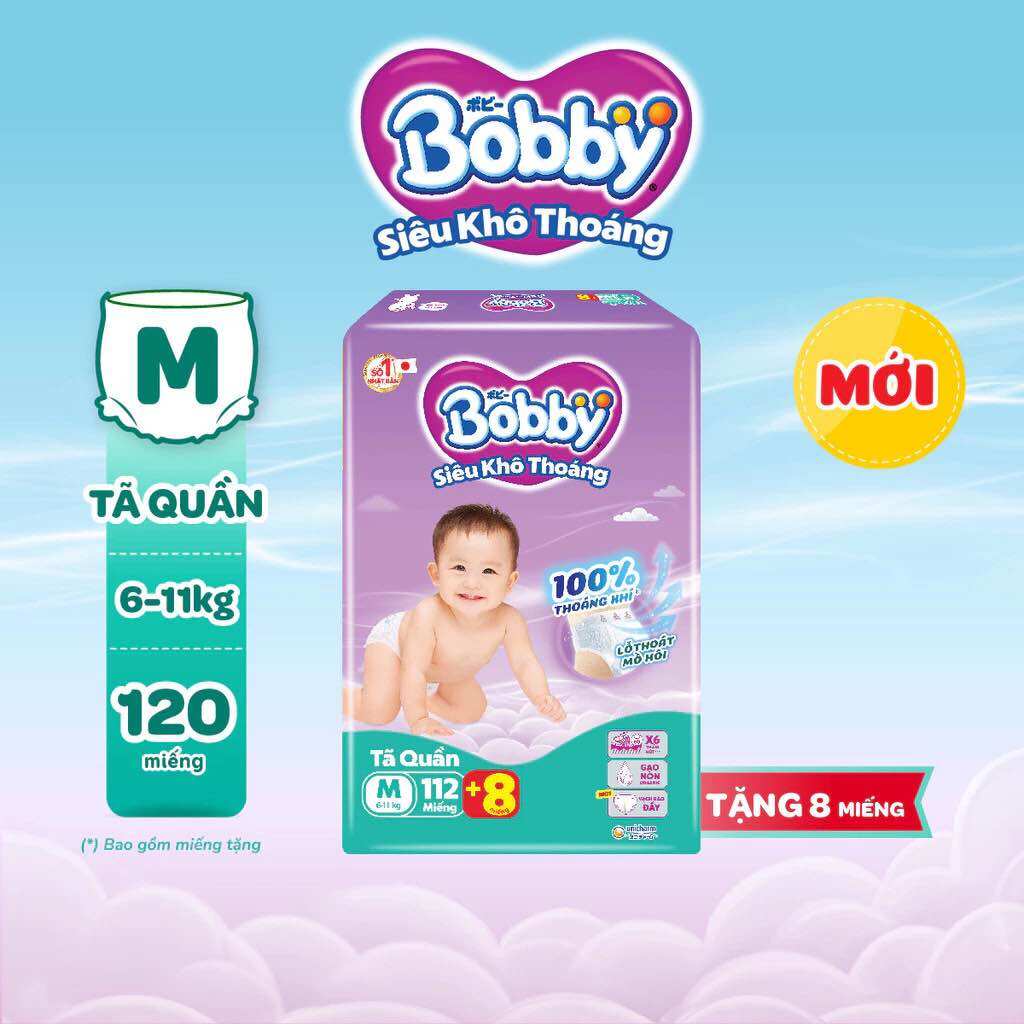 [Miễn ship] Tã/bỉm quần Bobby Gạo non Organic L96+8( date mới)