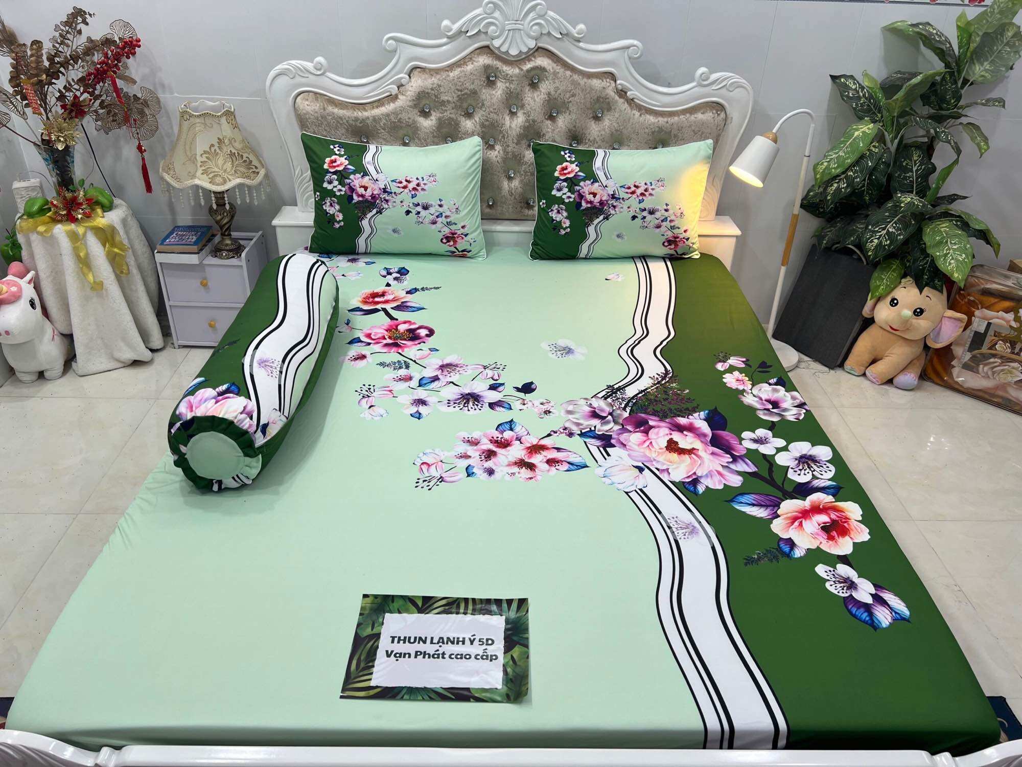 Bộ 4 ga trải giường áo gối thun siêu lạnh ý 5d