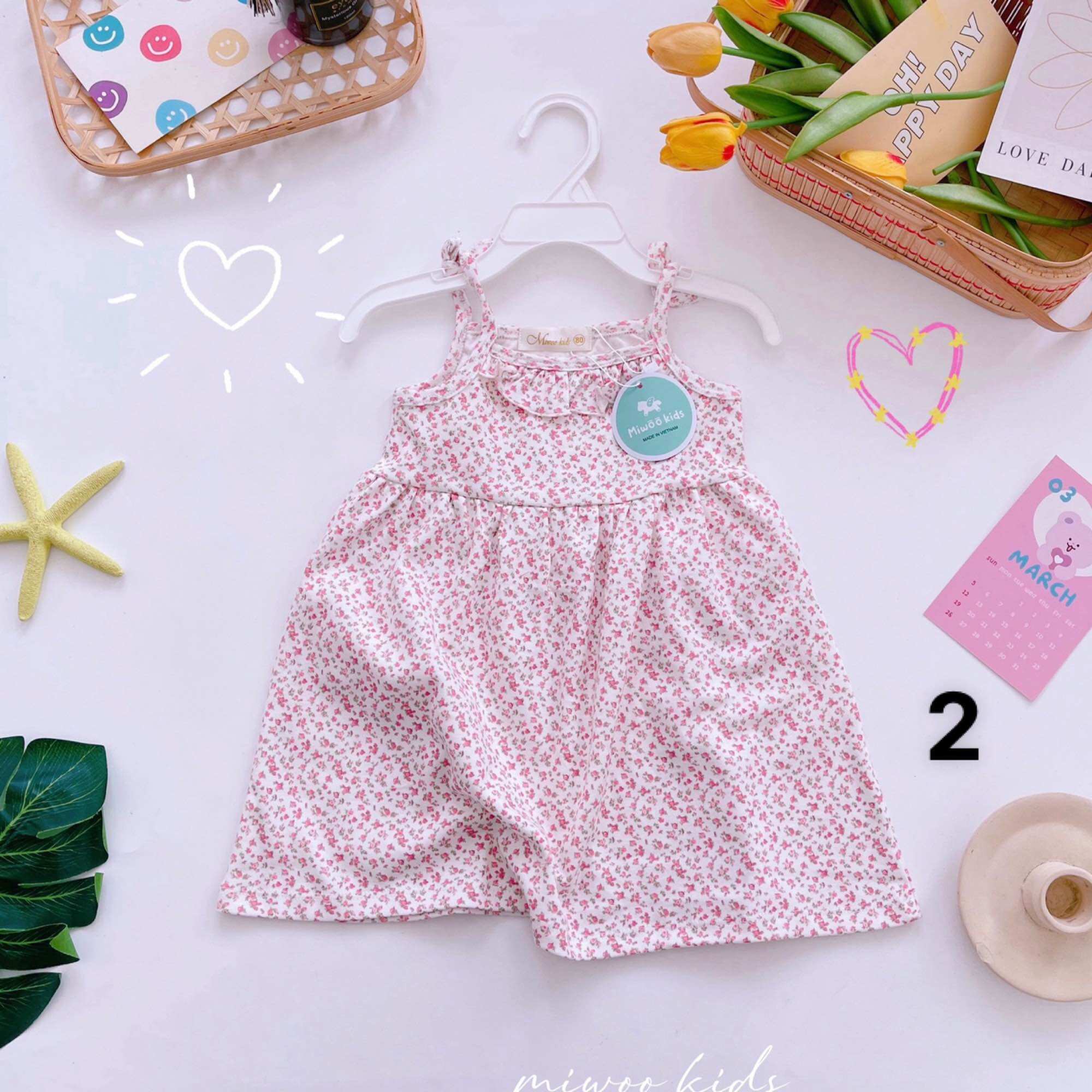 Váy 2 dây thắt nơ bé gái Miwoo xuất Nhật