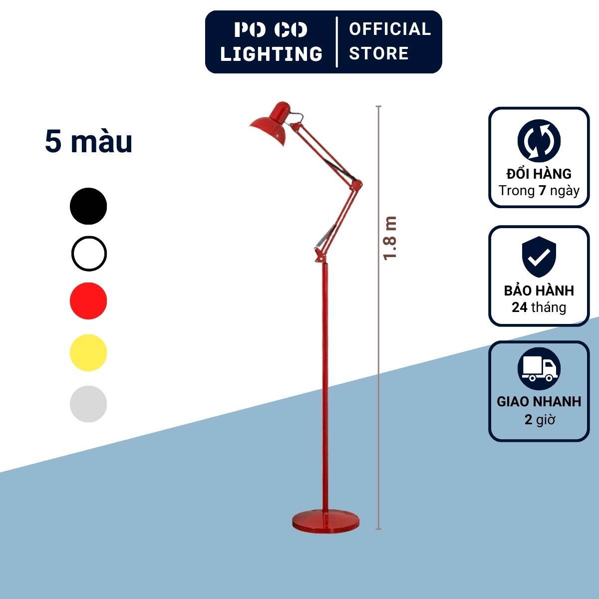 Đèn cây đứng POCO Bóng đèn Rạng Đông 7w đổi màu 3 chế độ ánh sáng Trắng, Vàng, Trung Tính phù hợp cho mọi không gian Phòng ngủ, Phòng khách, Phòng làm việc. Bảo hành 2 năm PCL-01
