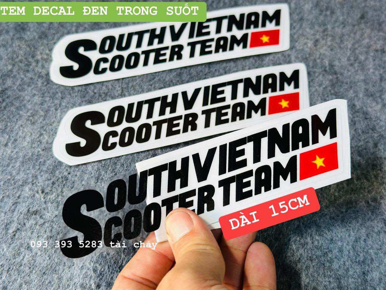 Tem decal dài 15cm chử đen trong suốt