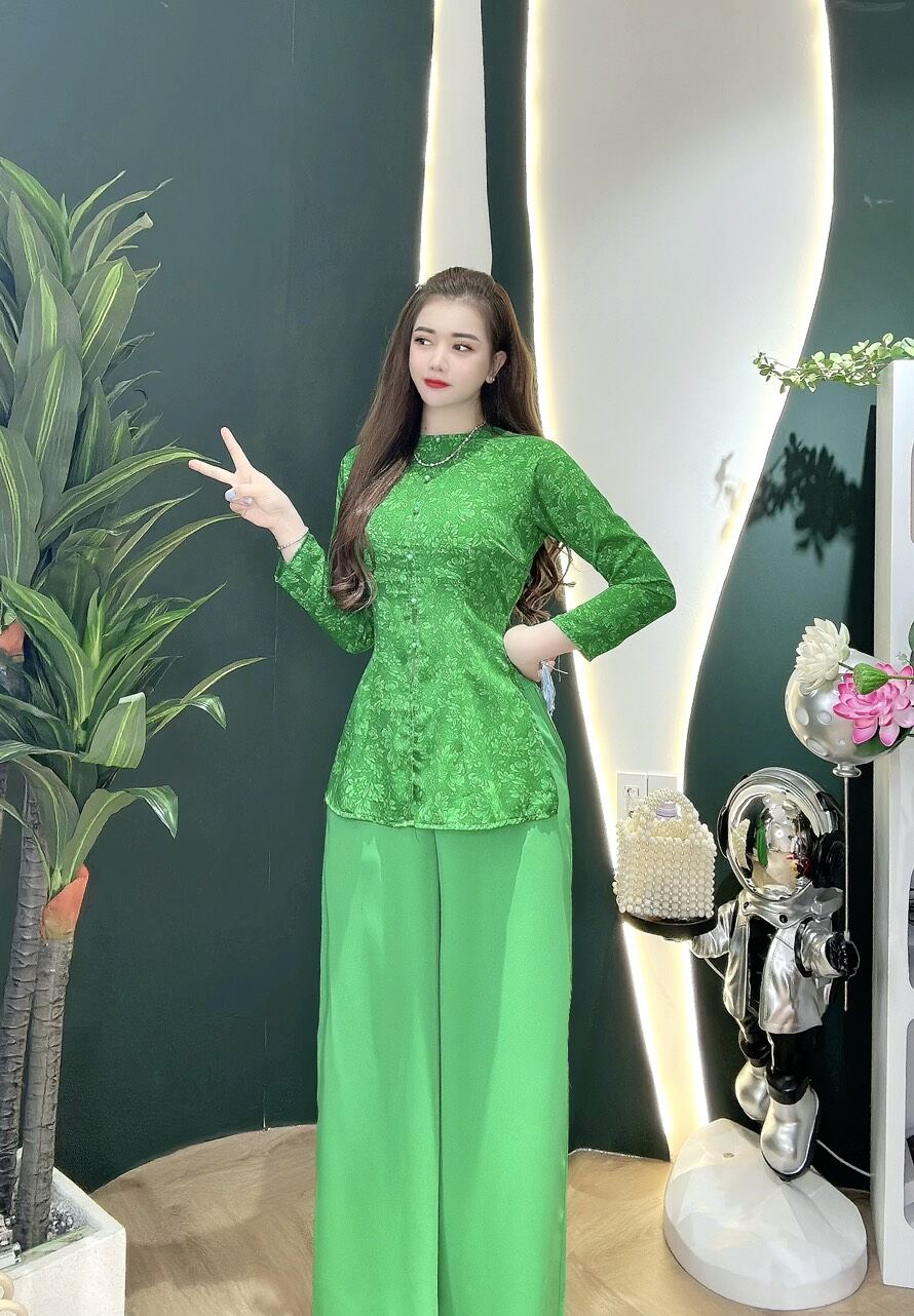 Bộ bà ba cổ tròn nút ngọc thân liền/ Sét bà ba cổ tròn
