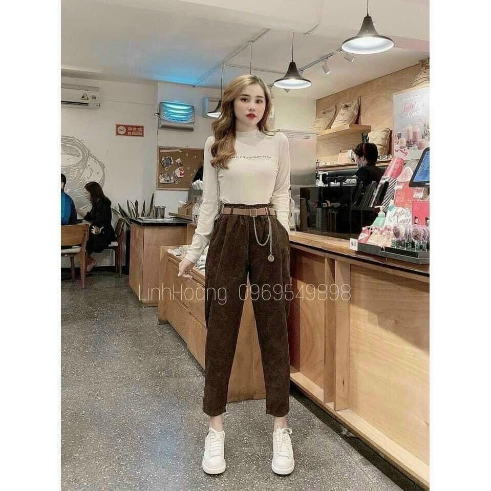 QUẦN BAGGY NHUNG TĂM KÈM ĐAI