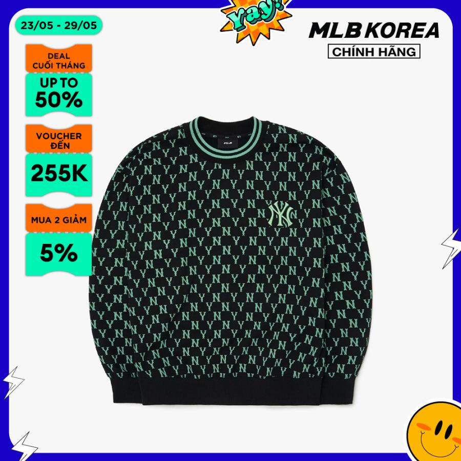 Mlb - áo sweatshirt unisex tay dài classic monogram front brushed overfit 3amtm0926-50bks