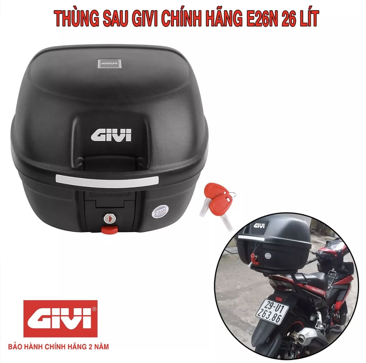Thùng sau givi e26n - hàng chính hãng 26 lít