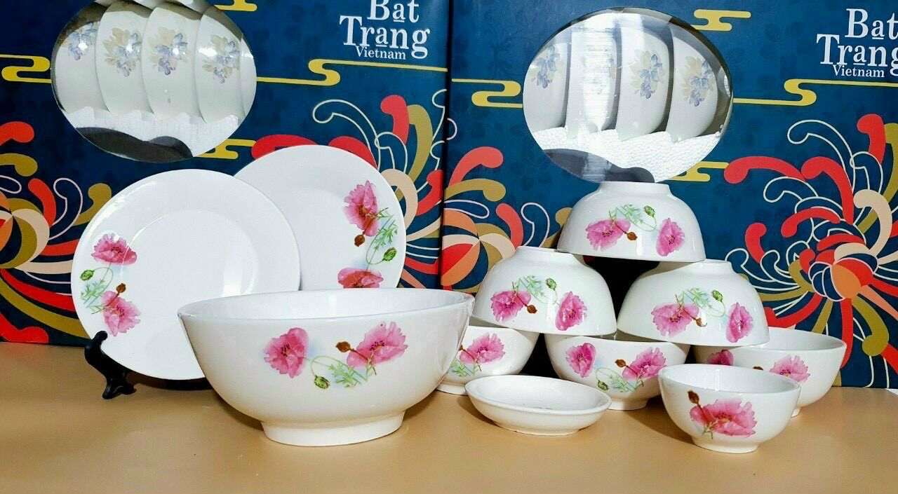 Bộ chén bát đĩa Bát Tràng đẹp dày dăn 11 món , chén sứ KhoSiViVi