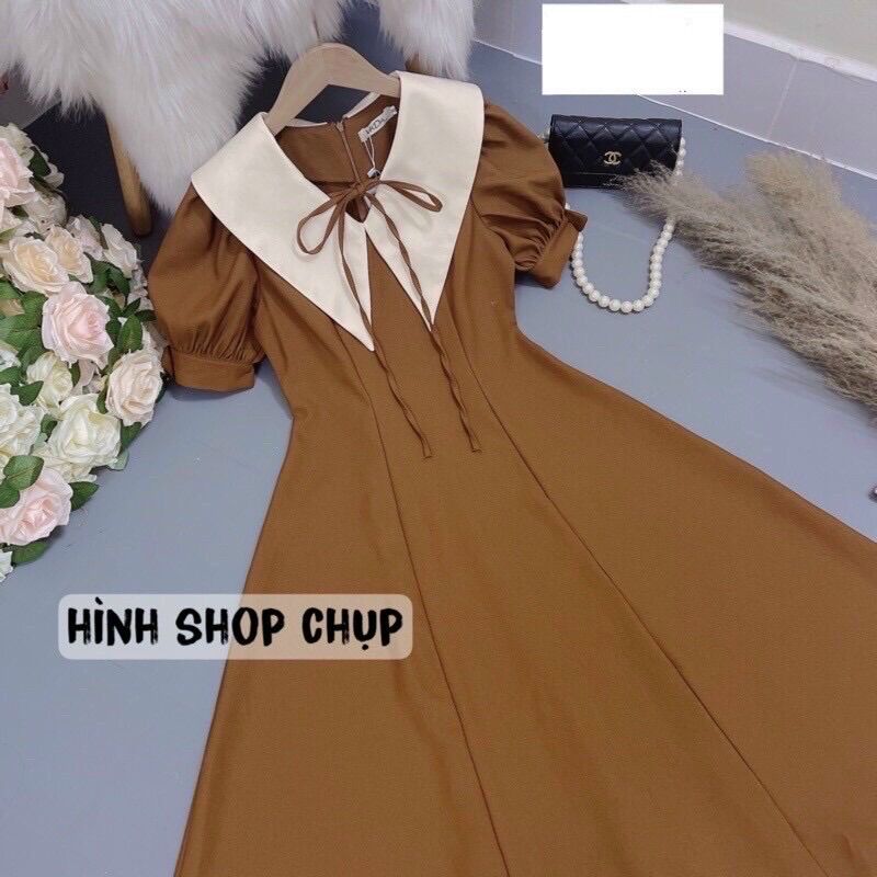 (SHOP TÁO ĐỎ BIGSIZE nữ 50kg đến 90kg)ĐẦM MIDI TIỂU THƯ CỔ SƠ MI