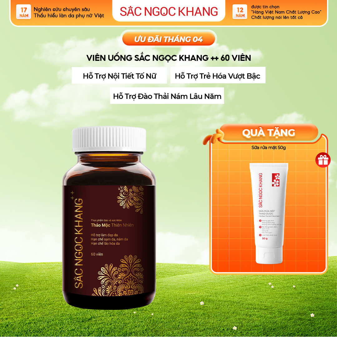 Viên uống đẹp da Sắc Ngọc Khang++ dòng cao cấp giúp chống lão hóa, giảm nám sạm & cân bằng nội tiết tố nữ Hộp 60 viên