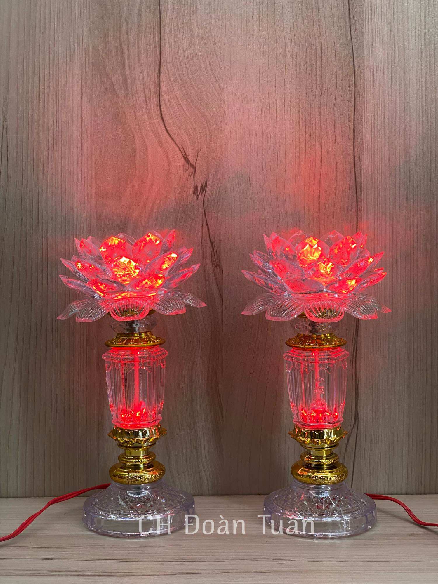Cặp đèn thờ hoa sen đổi màu , đèn led tiết kiệm điện cao 25cm
