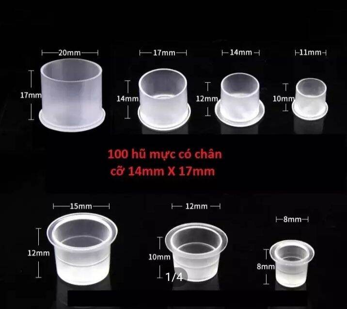 💞100 Hũ Đựng Mực Xăm Có Chân Cỡ 14Mm - 17Mm