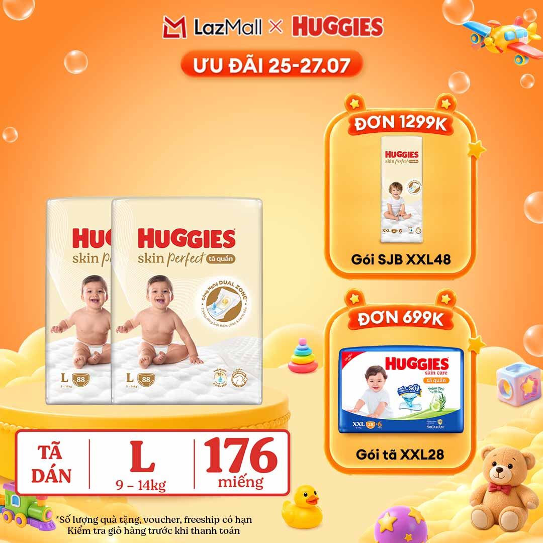 [30.7 QUÀ TẶNG ĐH 699K]  Combo 2 Tã quần Huggies Skin Perfect L size Mega Jumbo 88 miếng