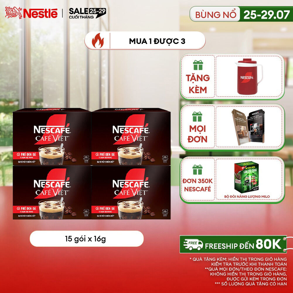 [ƯU ĐÃI THÁNG 7][FREESHIP HCM] Combo 4 hộp Cà phê đen hòa tan NESCAFÉ CAFÉ VIỆT (16g x 15 gói)