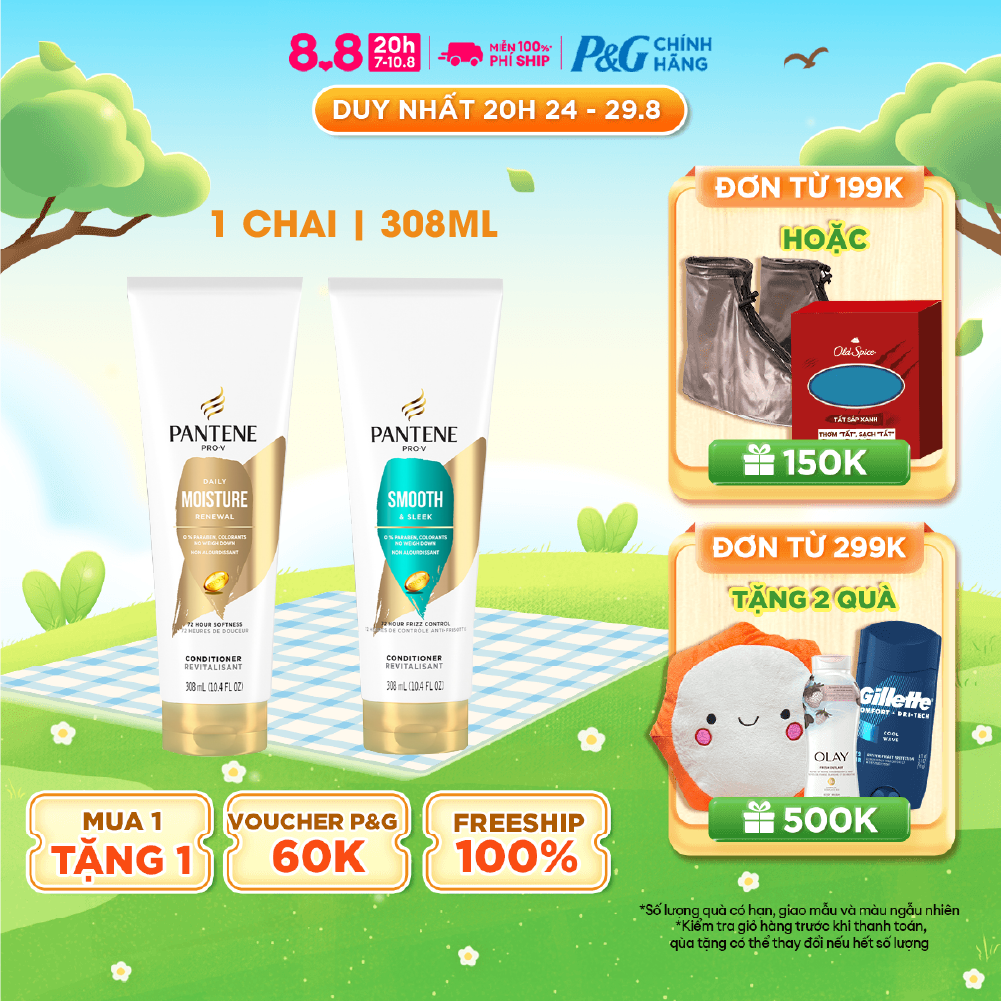 Dầu xả pantene moisture renewal/smooth & sleek 308ml - nhập khẩu mỹ
