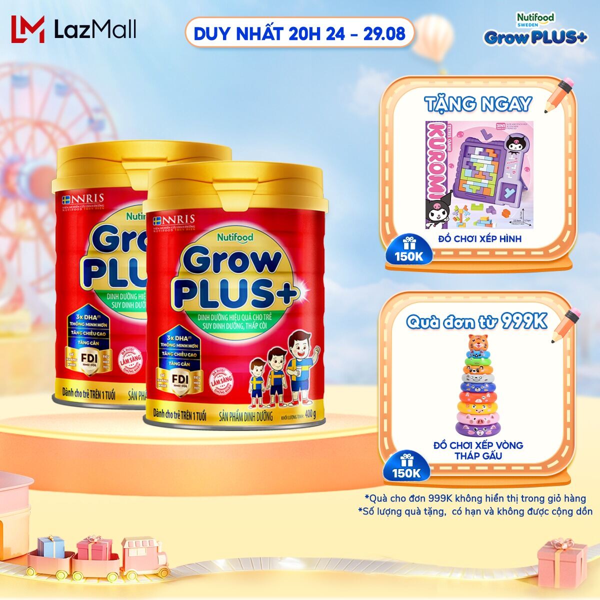 Combo 2 Sữa Bột Nutifood GrowPLUS+ Suy Dinh Dưỡng 400g - Trên 1 Tuổi - Tăng Cân, Tăng Chiều Cao (2 Lon x Lon 400g)