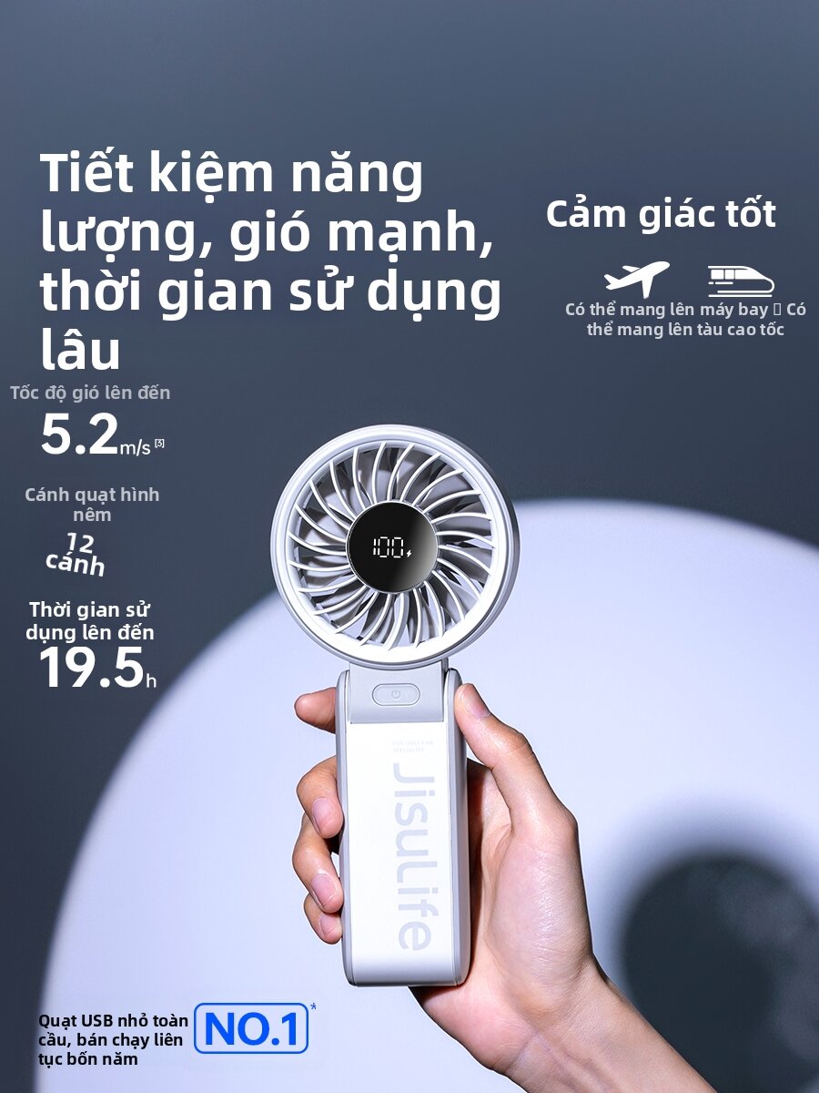 Jisulife | Quạt Cổ Cao Tốc Tiết Kiệm Điện Gập Đựng Di Động Hoạt Động Êm Ái và Lưu Lượng Gió Lớn