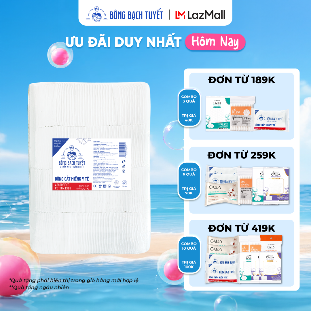 Bông y tế cắt Bạch Tuyết (10cm x 10cm)- 1Kg
