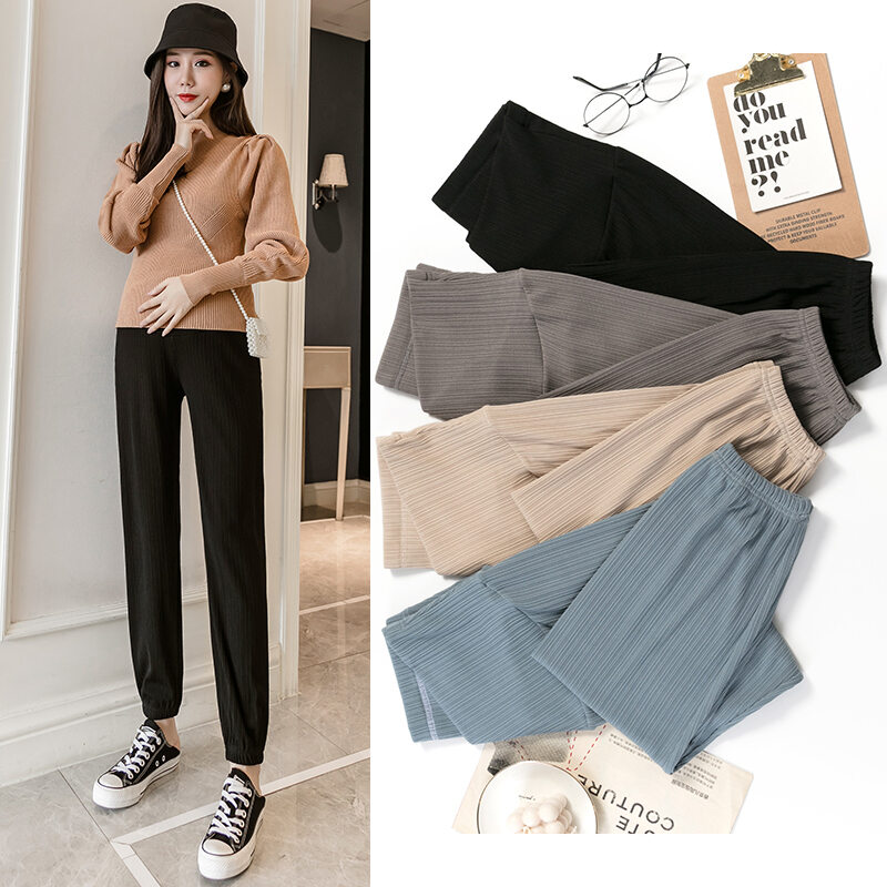 Quần Bà Bầu Lụa Quần Thoải Mái Rộng Rãi Bó Nghỉ Hè Mẫu Mỏng Mặc Ra Ngoài Eo Mùa Hè Trang Phục Phụ Nữ Mang Thai Cỡ 9 Tấc Thấp Băng MHE