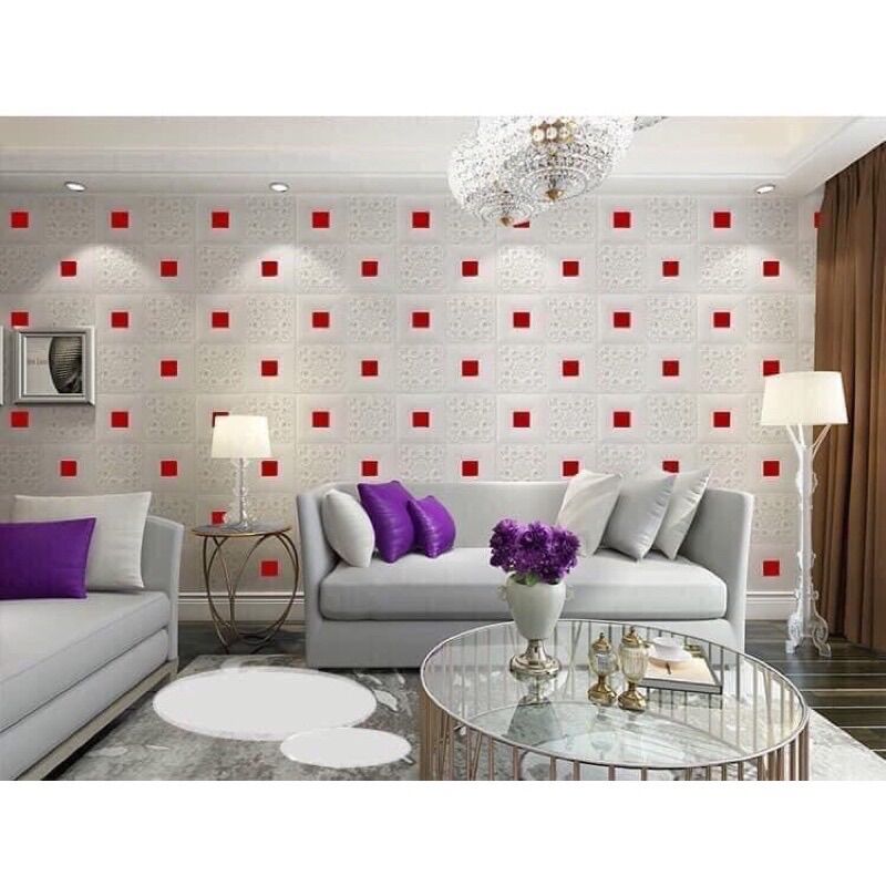 Combo 50 tấm XỐP DÁN TƯỜNG HOA VĂN TIM 35x35cm