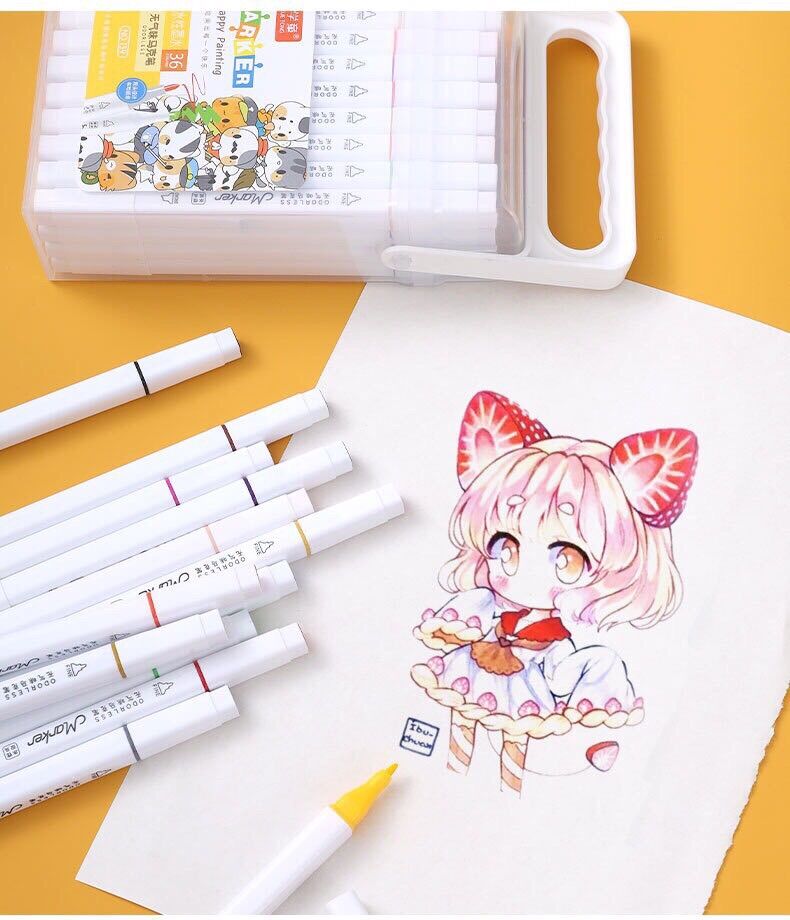 Bút 12 Màu Marker Hai Đầu Cao Cấp (Hộp nhựa