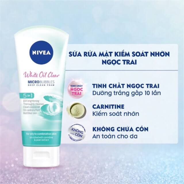 Nivea sửa rửa mặt white oil clear 5in1 giúp trắng da sạch nhờn