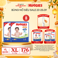 [ Quà giao sau][0h 23.9 - 25.9GIẢM THÊM 90K]  Combo 2 Gói Tã/bỉm quần HUGGIES SKINCARE MEGA JUMBO size XL84+4 miếng