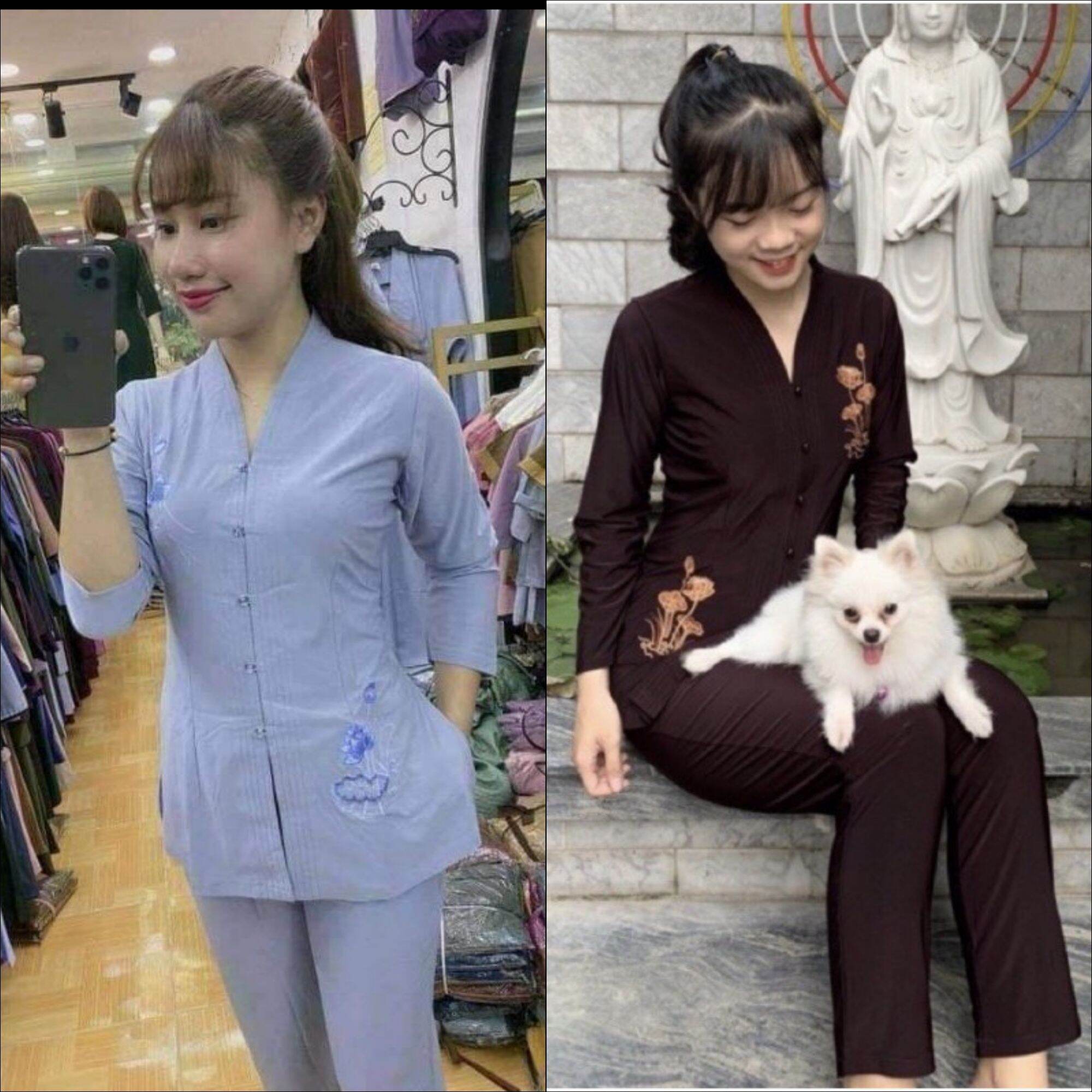 ĐỒ LAM ĐI CHÙA – MẪU THUN NỮ BÀ LAI THÊU TRUYỀN THỐNG LOẠI 1