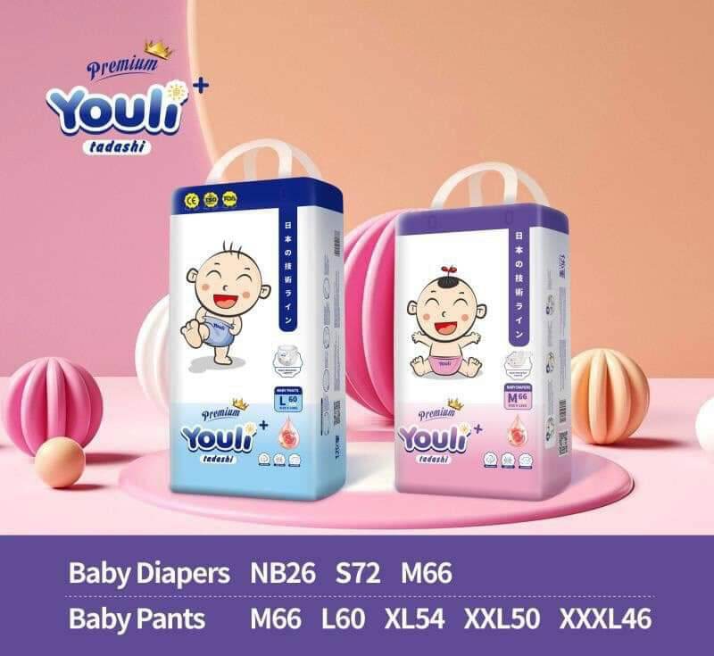 (2 bịch tặng chậu gấp gọn) Tã dán Youli Tý quậy Nb26,S72,M66