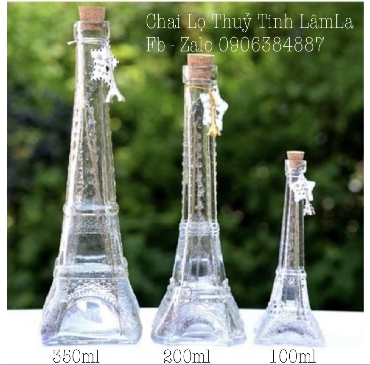 [HCM]Chai Thuỷ Tinh Hình Tháp Nút Gỗ Ép 200ml - 350ml