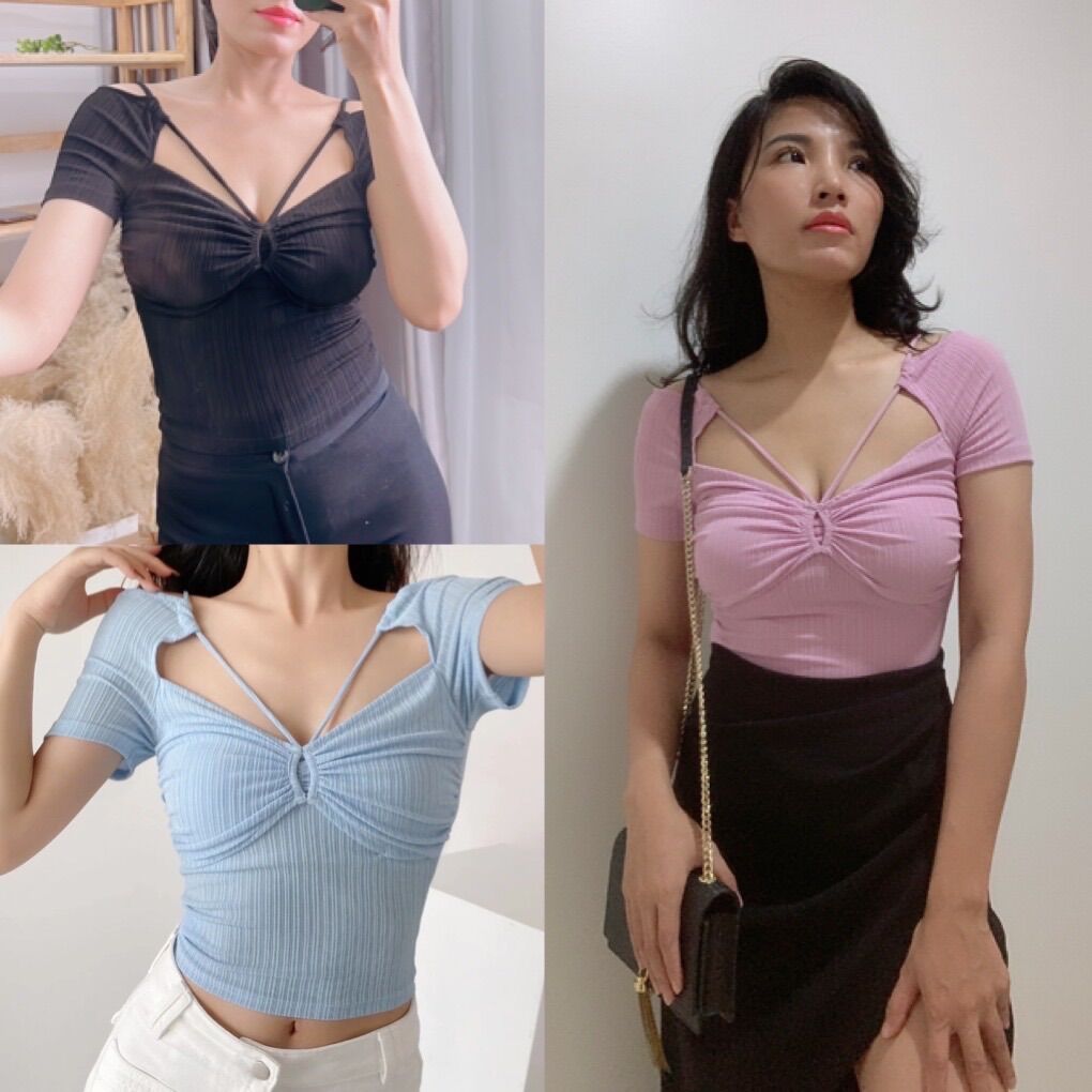 Áo thun cotton dây buộc cổ