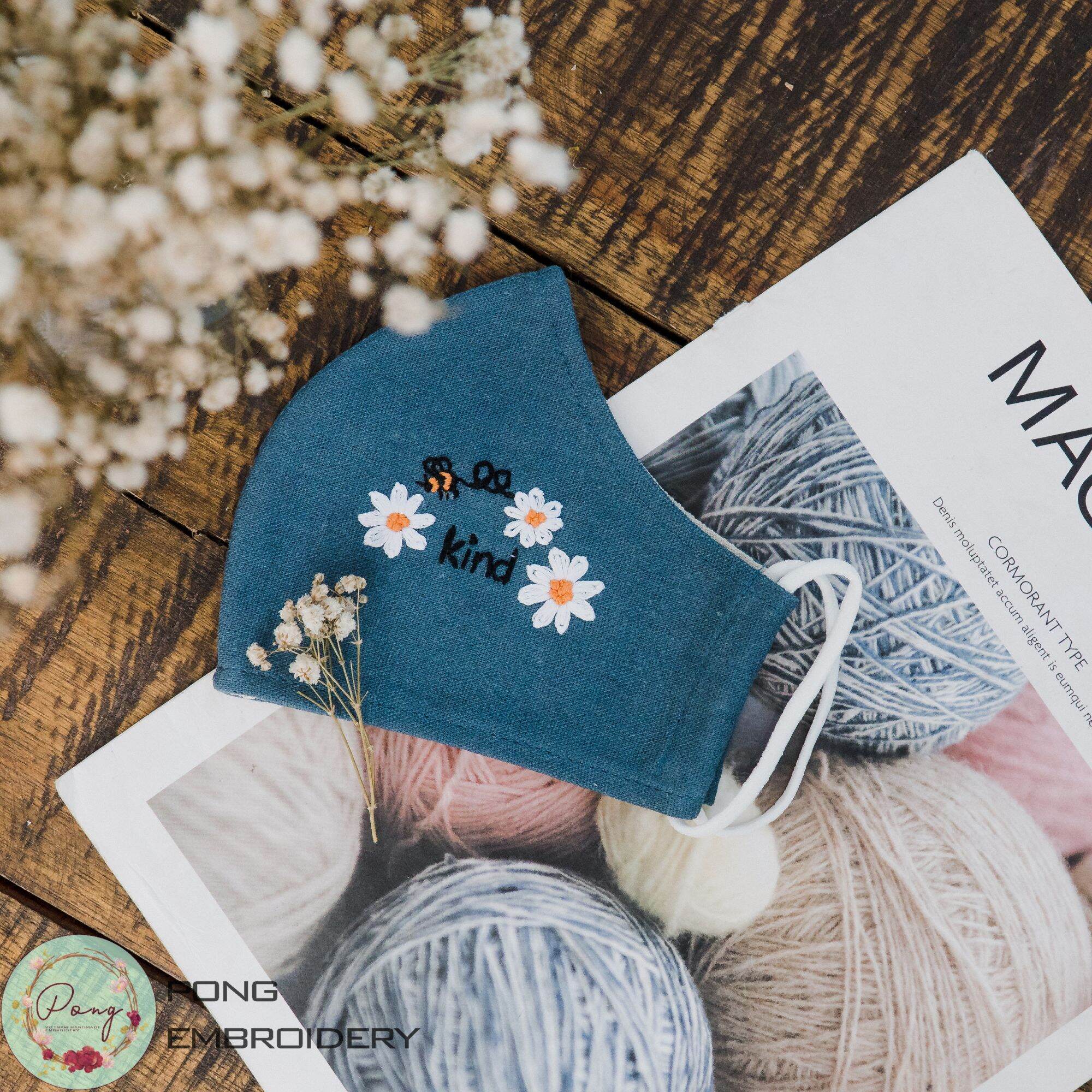 Khẩu Trang Vải Thêu Tay Thủ Công 3 Lớp Kháng Khuẩn - Pong Embroidery