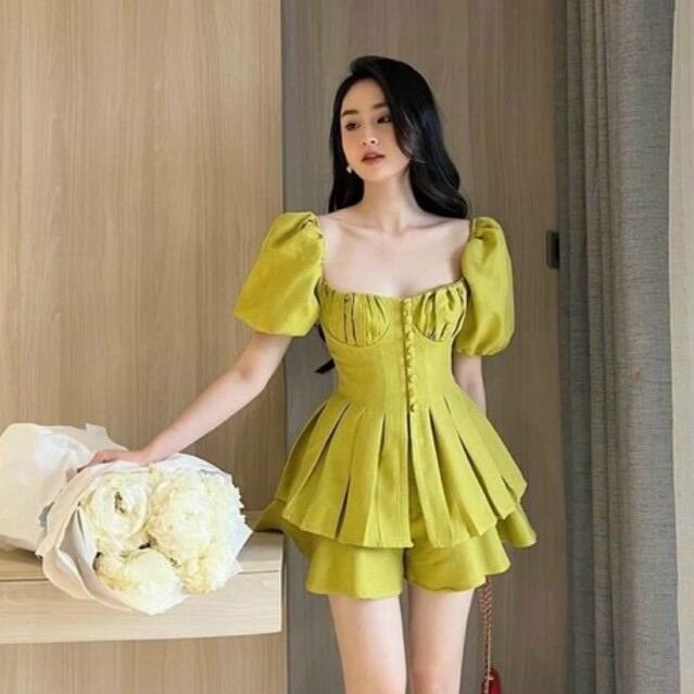 (SHOP TÁO ĐỎ BIGSIZE 50KG ĐẾN 90KG) set bộ tay phồng peplum quần ngắn