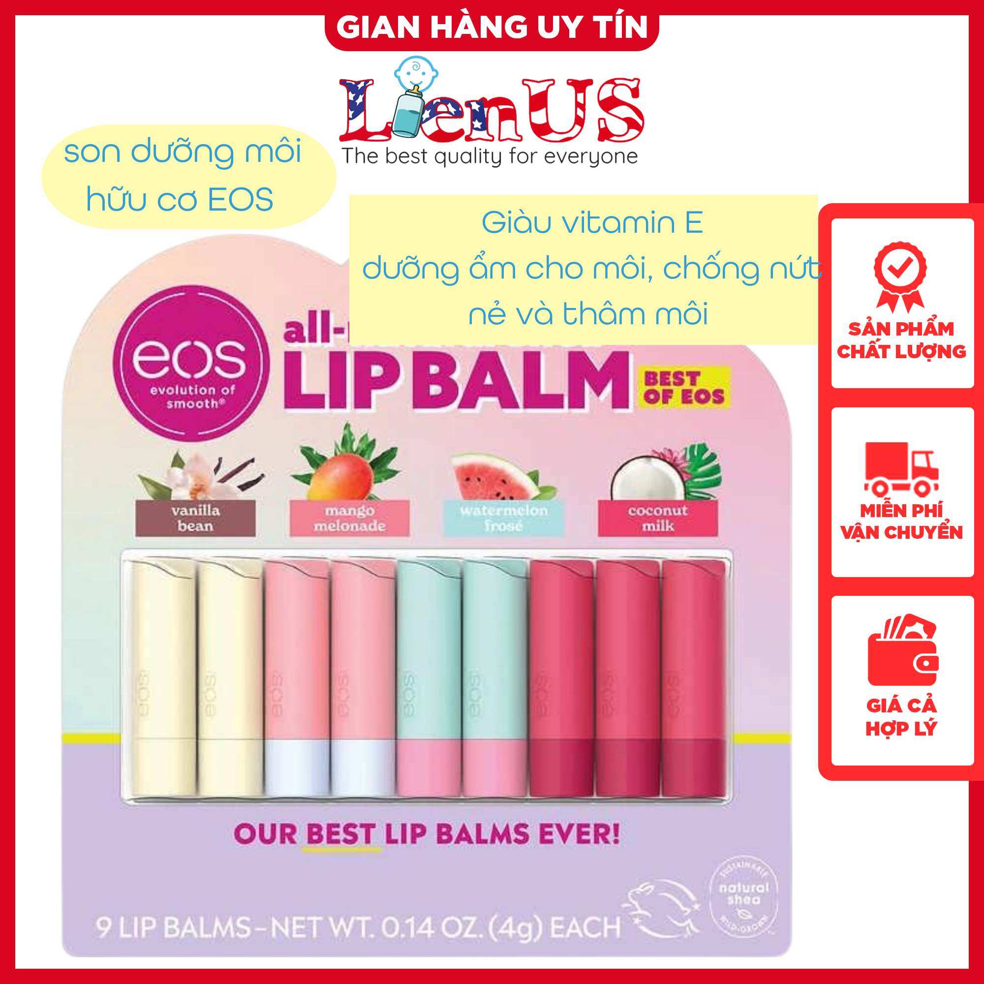 Son dưỡng môi hữu cơ EOS Lip Balm hàng Mỹ chứa tinh dầu jojoba làm môi mềm mịn