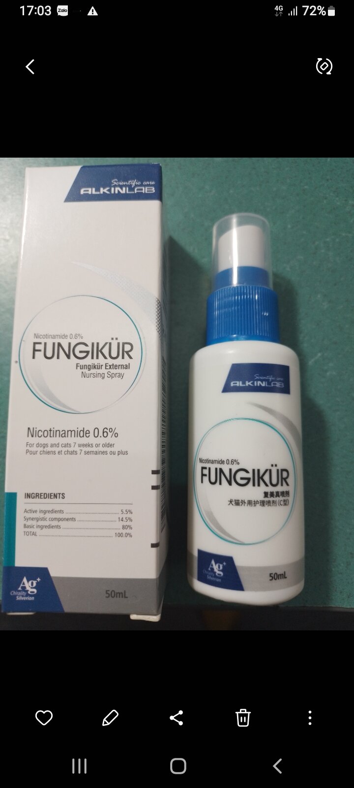 Xịt trị nấm chó mèo fungikur 50ml