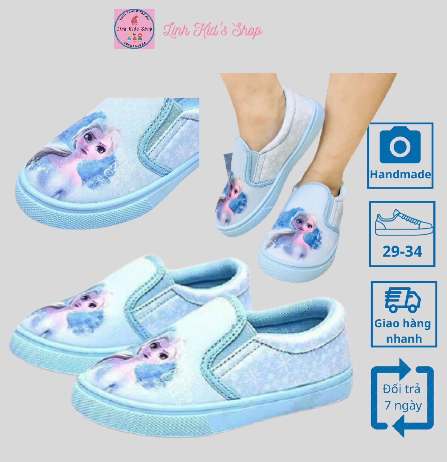 [ảnh thật] Giày lười elsa cho bé gái size 29-34