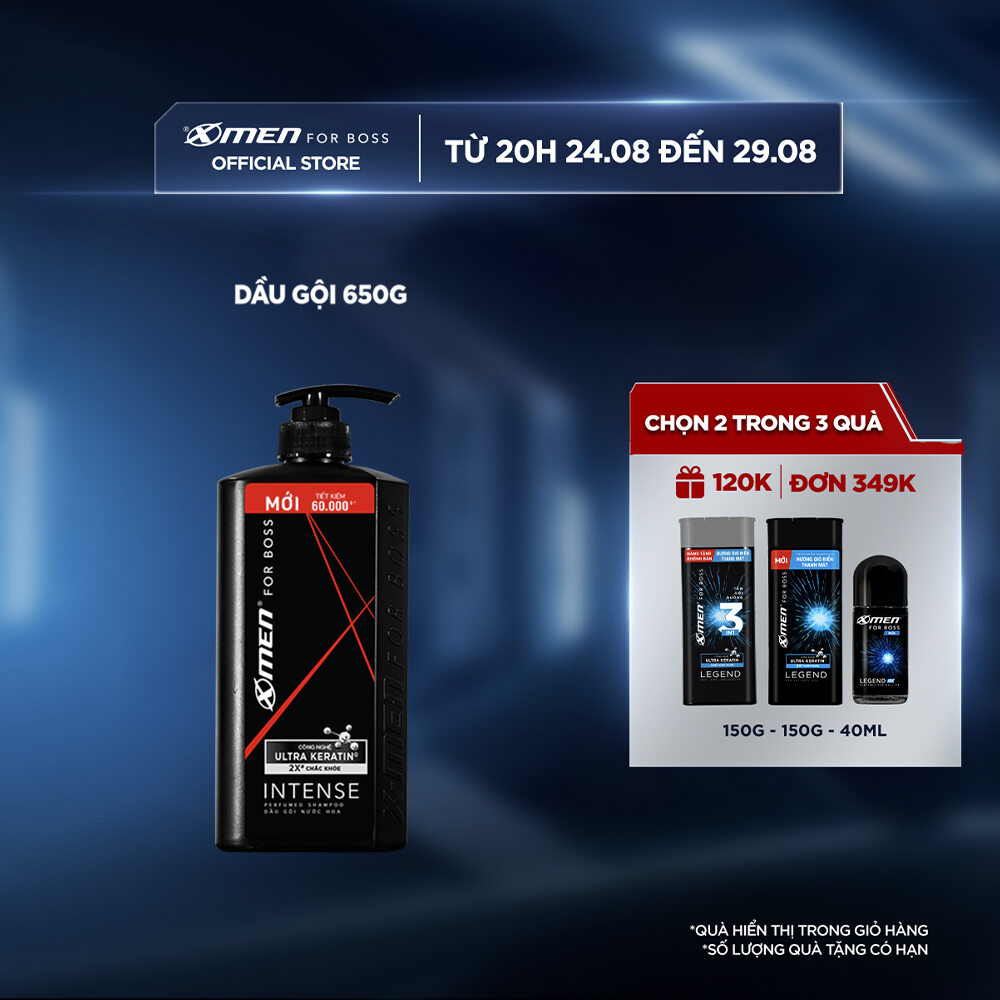 Dầu gội X-Men for Boss hương trầm đầy nội lực Intense với Ultra Keratin© mới 650g