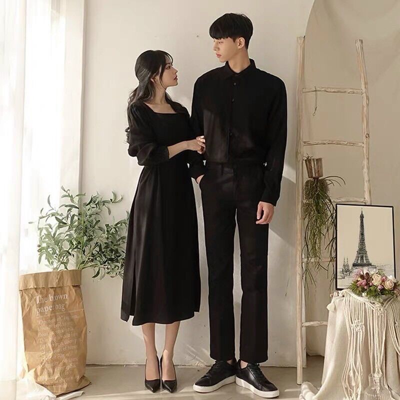 Áo váy đôi cổ vuông, tay dài, kiểu dáng đơn giản (có 3 màu)