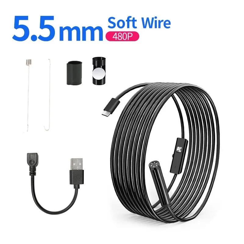 Android nội soi 5.5mm 7mm borescope kiểm tra rắn máy ảnh không thấm nước với 6 đèn LED Tương thích với điện thoại Android PC