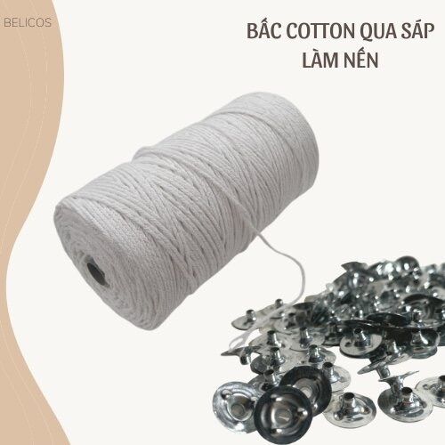 Bấc nến cotton nhúng sáp kèm đế sắt tròn