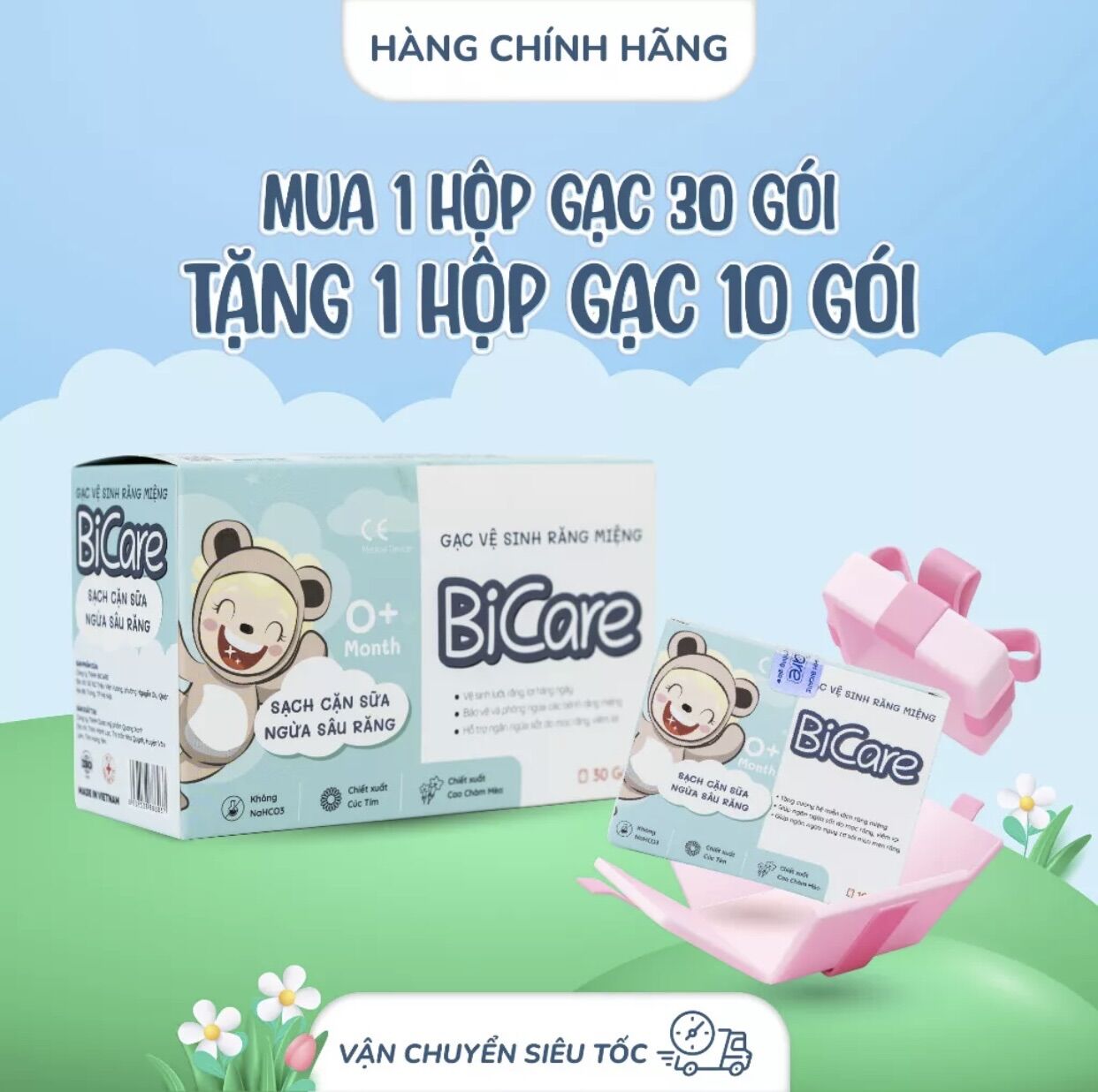 Gạc rơ lưỡi Bicare hộp 30c