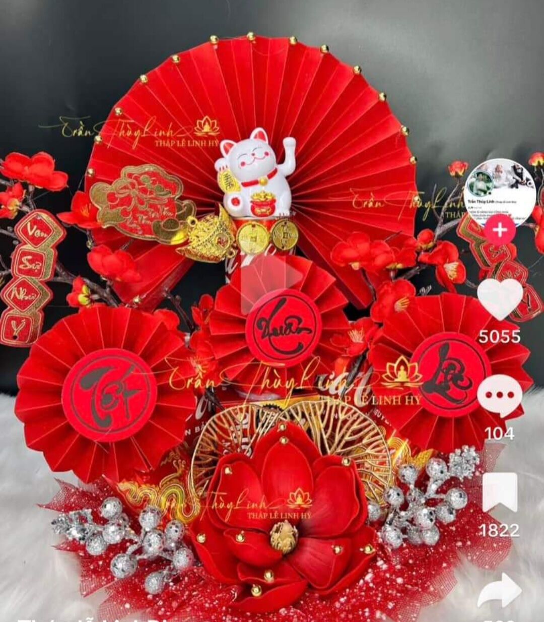 Set 6 quạt ngọc đỏ trang trí Tết, Trung thu