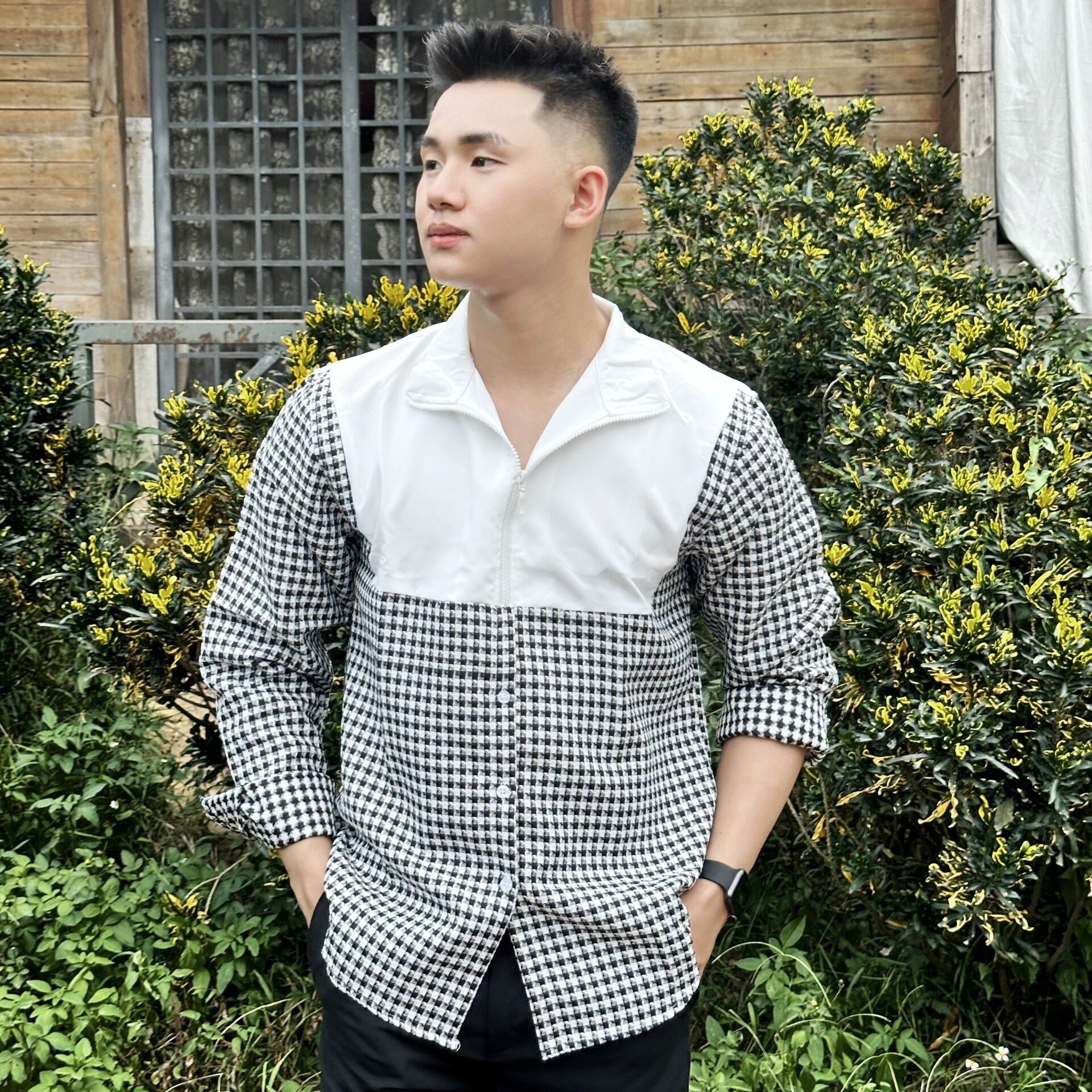 Áo tay dài phối dây kéo họa tiết zigzag mr.smile 99 shop sm094
