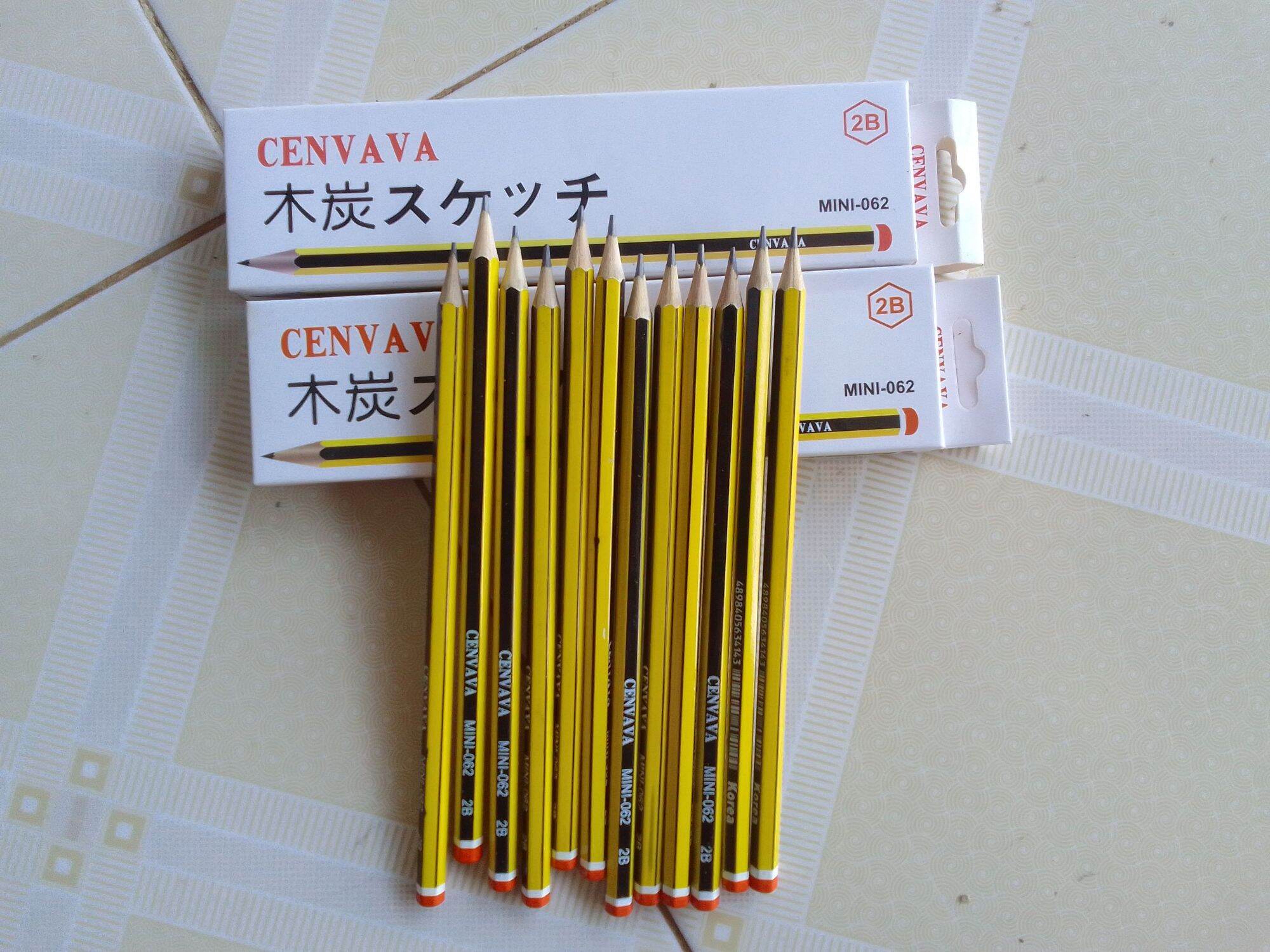 Hộp 12 bút chì 2B Cenvava mini-062 không gôm thân gỗ sọc đen vàng