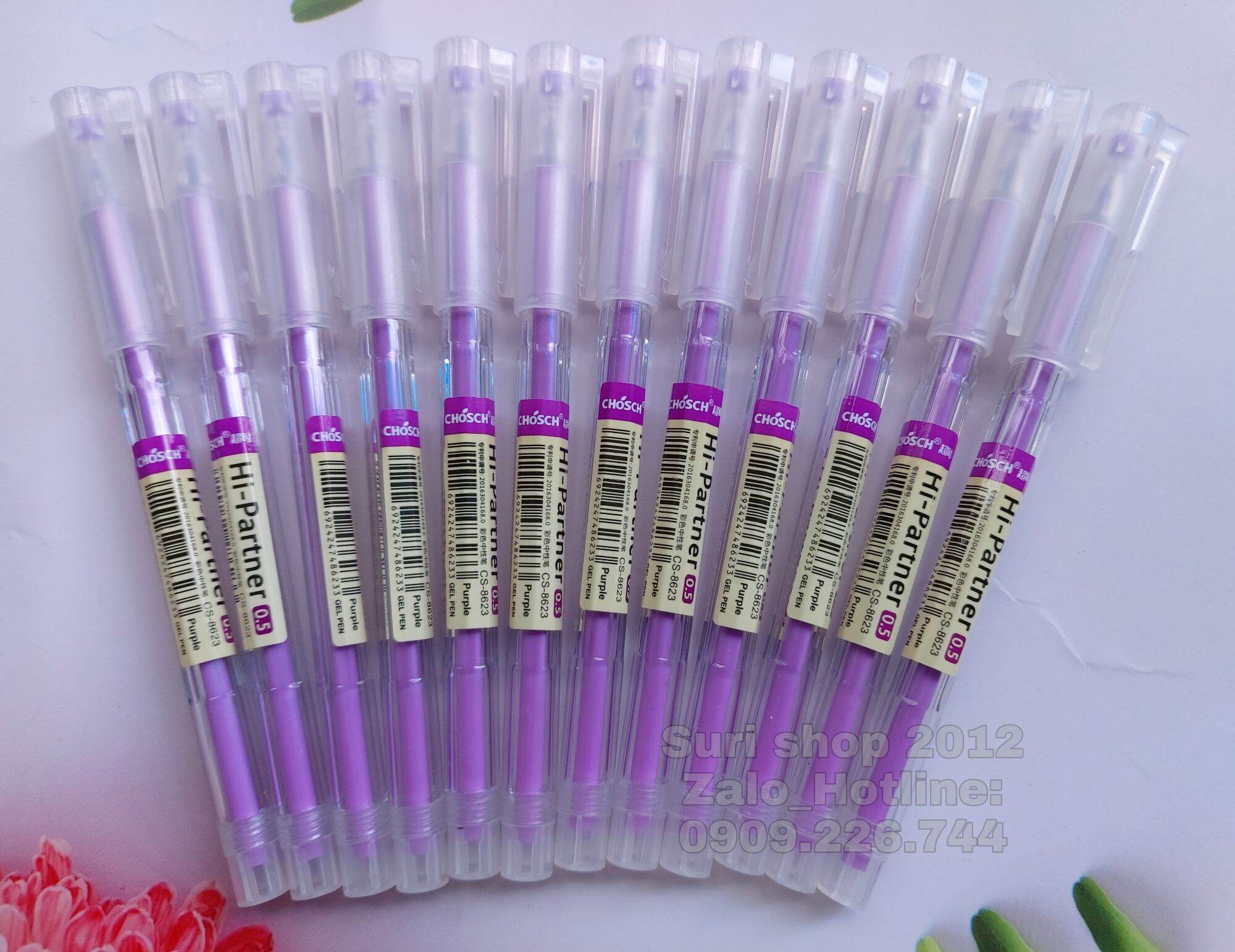 Hộp 12 cây bút gel mực tím,xanh chosch CS-8623 cho mọi lứa tuổi