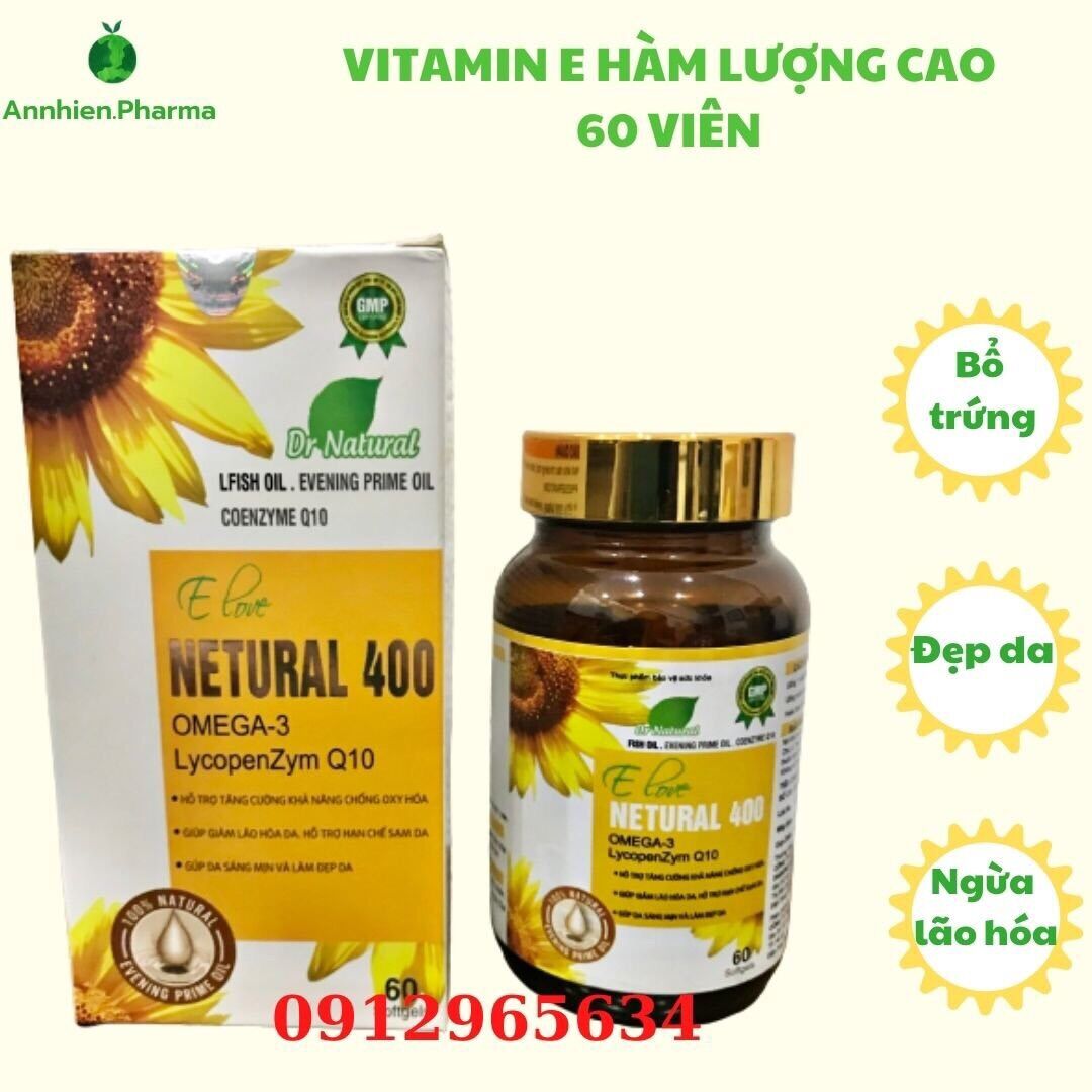 Viên uống vitamin E Netural 400 – hỗ trợ chức năng sinh sản, bổ trứng, làm đẹp da, ngăn lão hoá 60 viên