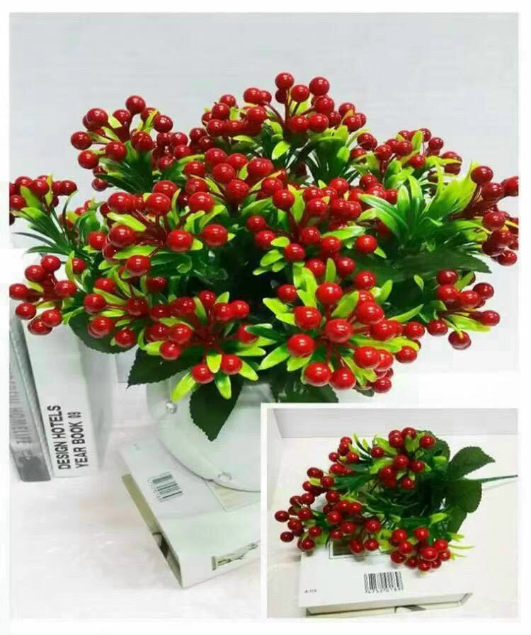 Cụm cherry chùm 7 nhánh Hoa Giả Cao Cấp Decor Trang Trí